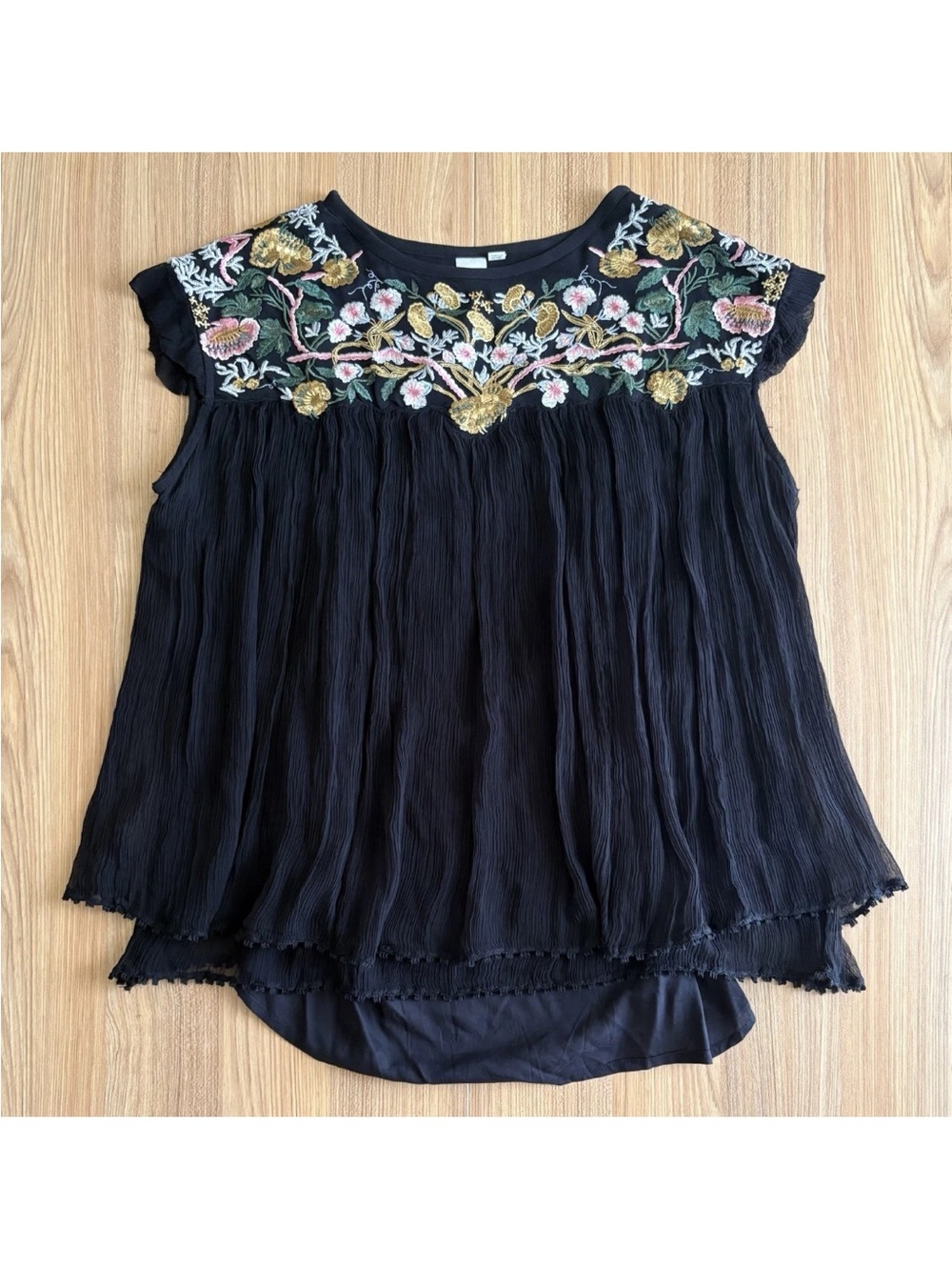 Seen Worn Kept Anthropologie Bethany Top Wmns S Black Floral Embroidered Fairy